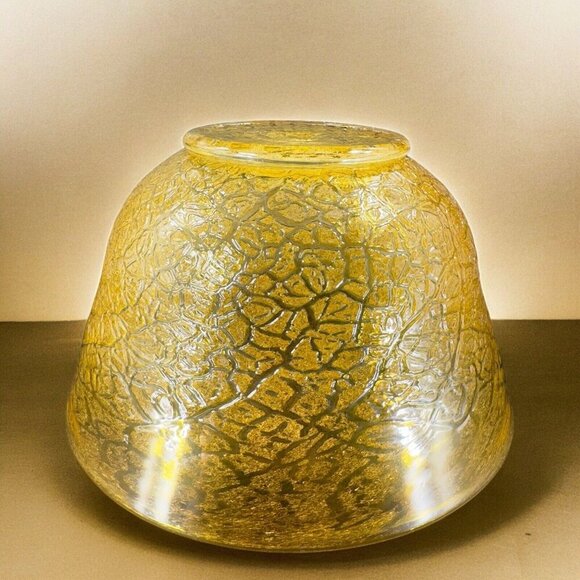 Studio Art Glass Large Bowl Dish Yellow Lava Texture HandBlown Glass Centerpiece - Picture 3 of 16
